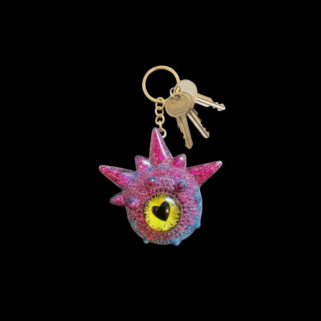 Monster pink and blue keychain. Model Spiky.