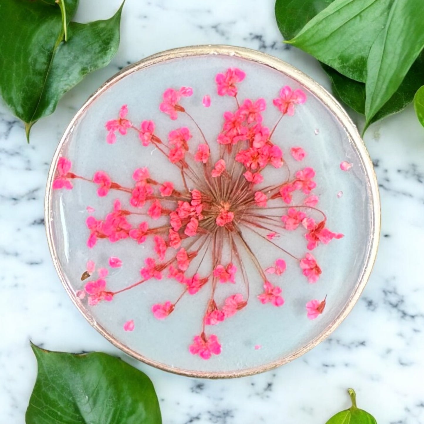 Large round ring with pink flowers