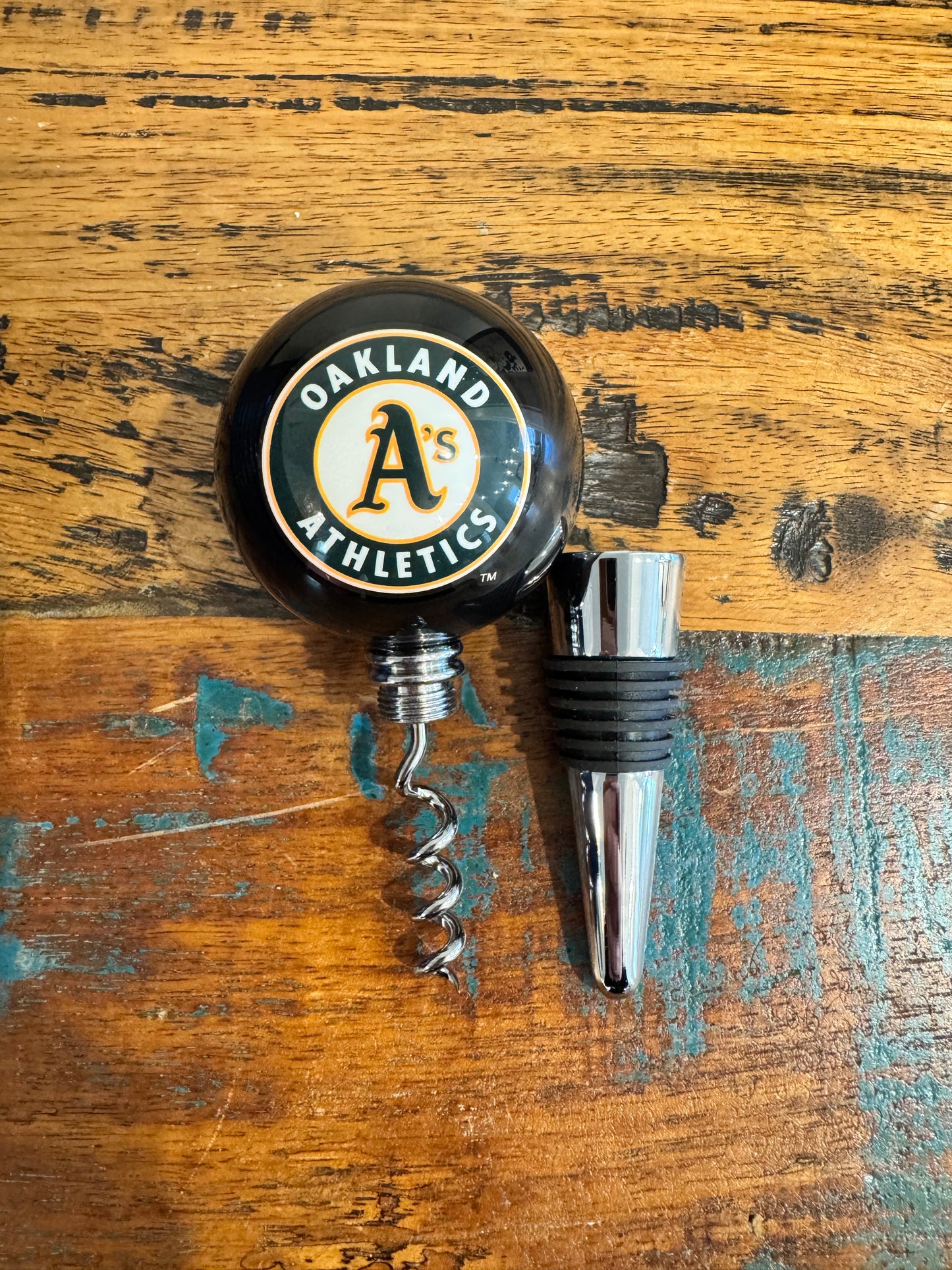 A’s billiard Ball Wine Stopper & Corkscrew Set, black version