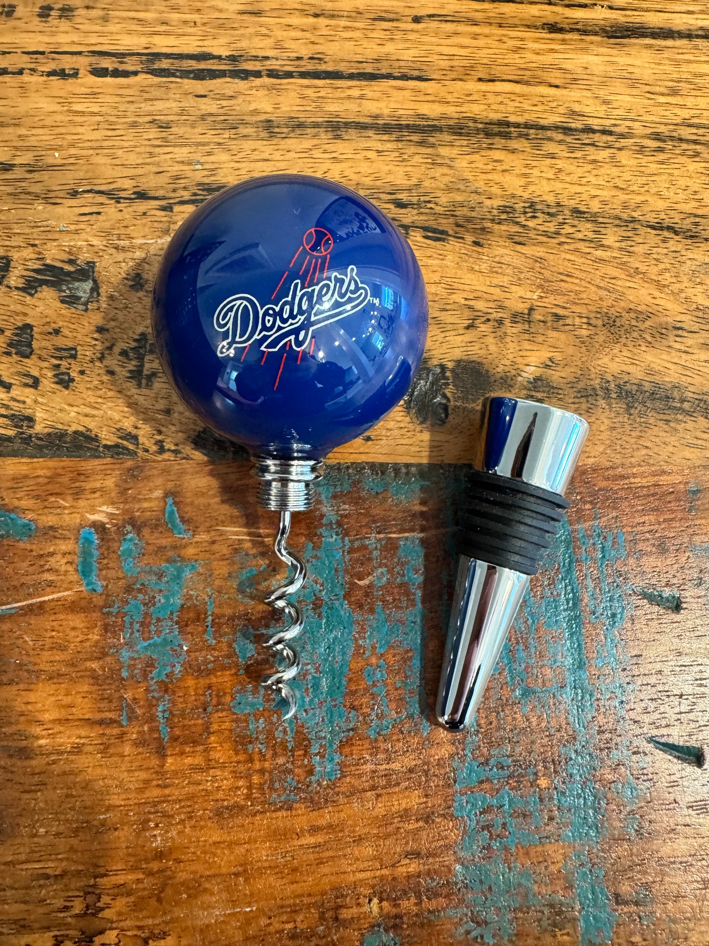Dodgers billiard Ball Wine Stopper & Corkscrew Set