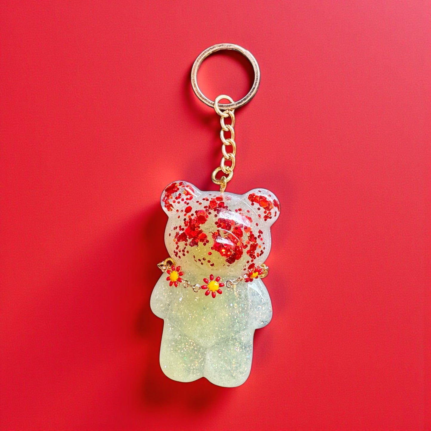 Red and yellow gummy bear keychain