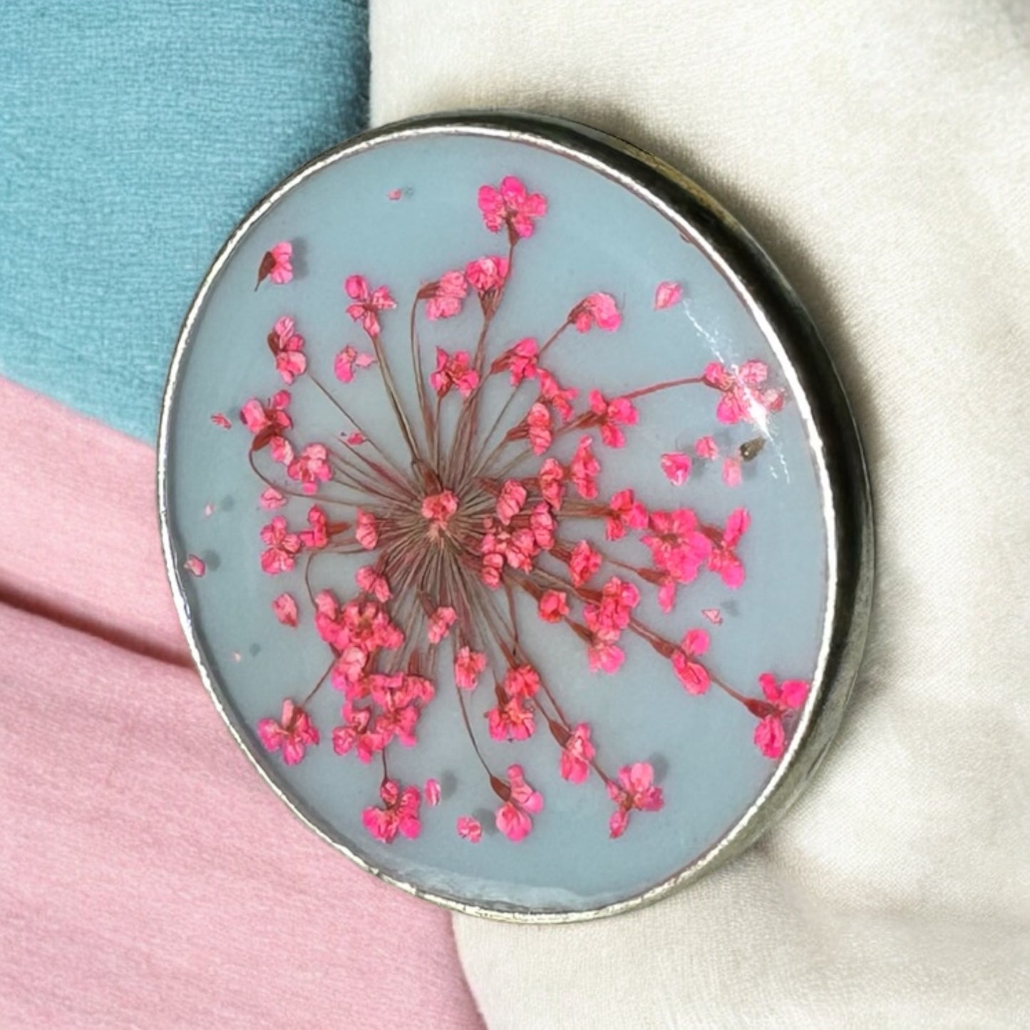 Large round ring with pink flowers