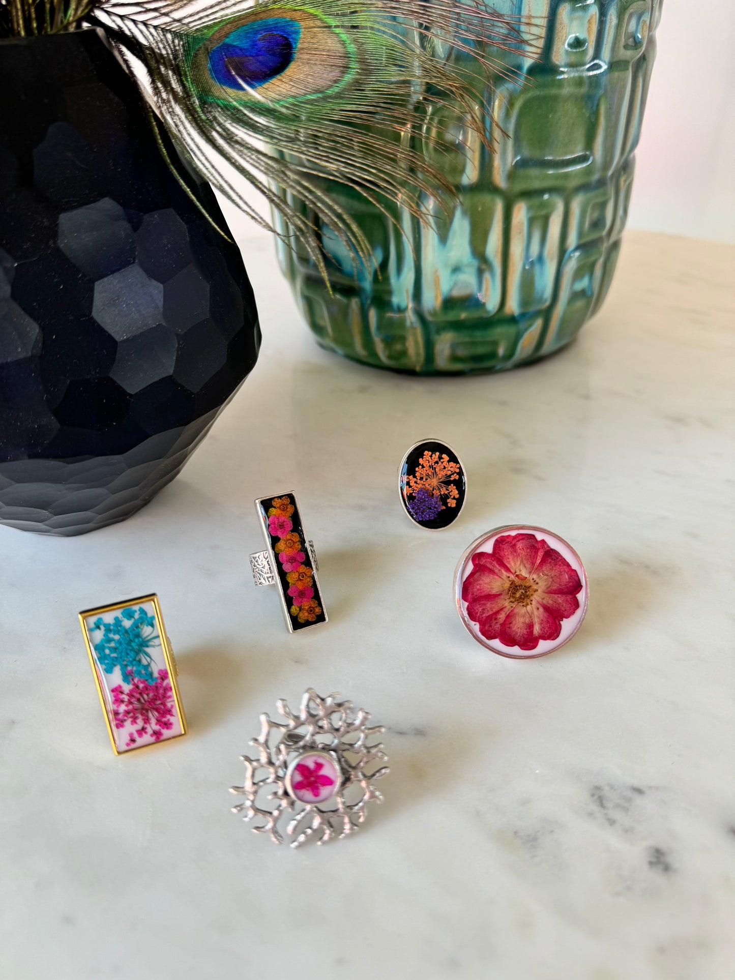 Coral ring with pink flower
