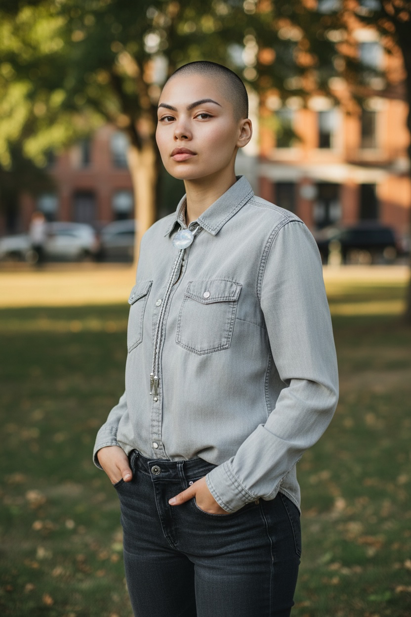 Bolo tie with silver horns, silver clear lips