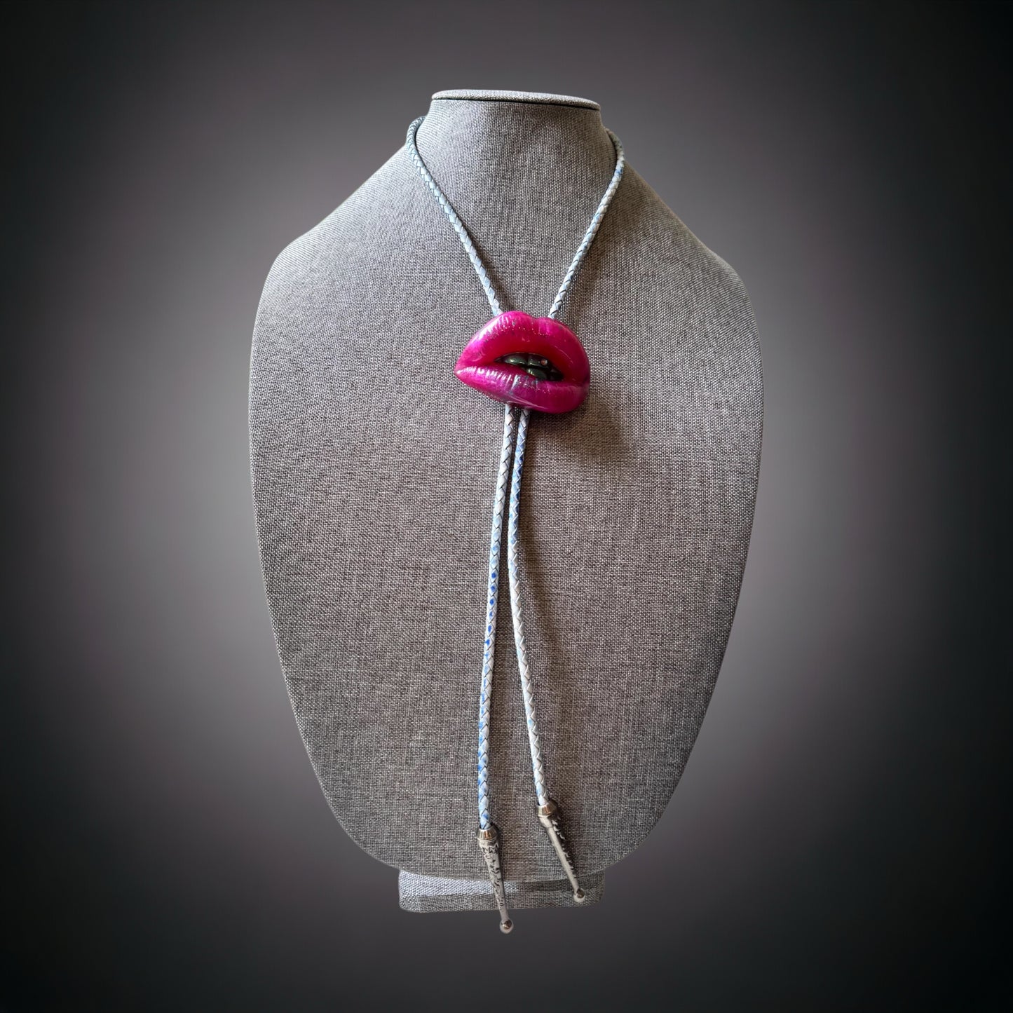 Bolo tie, pink and blue lips, handmade resin jewelry