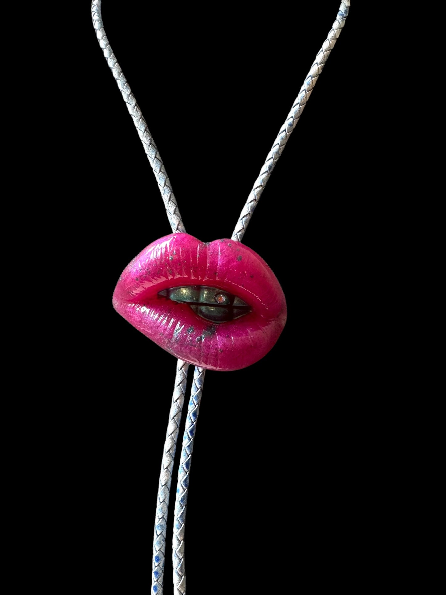 Bolo tie, pink and blue lips, handmade resin jewelry