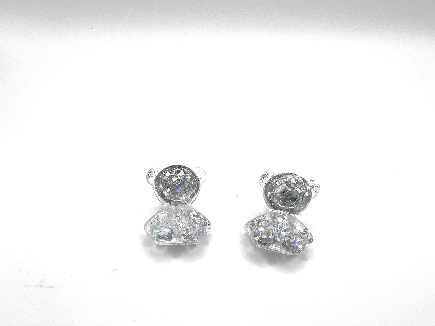 Silver Glitter Teddy Bear Earring Studs