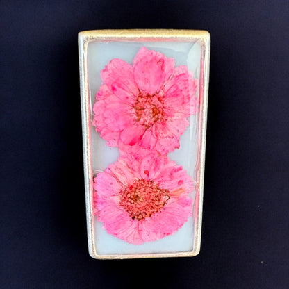 Rectangle ring with pink flowers