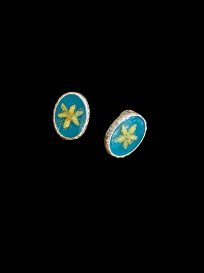 Silver plated oval earrings