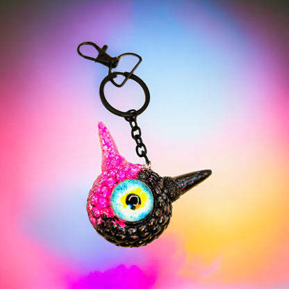 Monster pink and black pastel goth keychain,. Model Pointy.