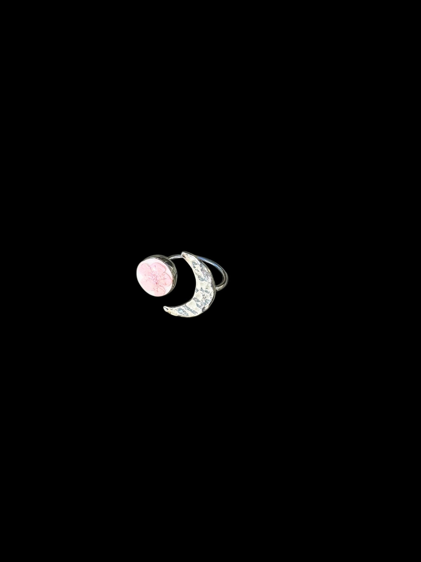 Moon silver plated ring with pink flower