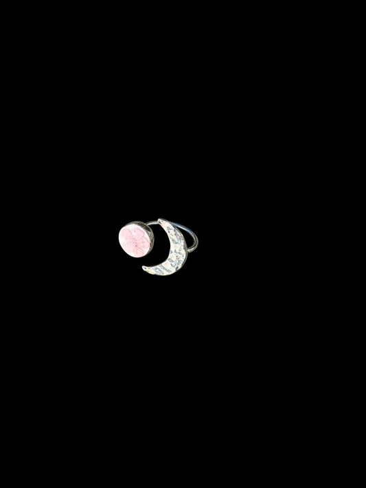 Moon silver plated ring with pink flower