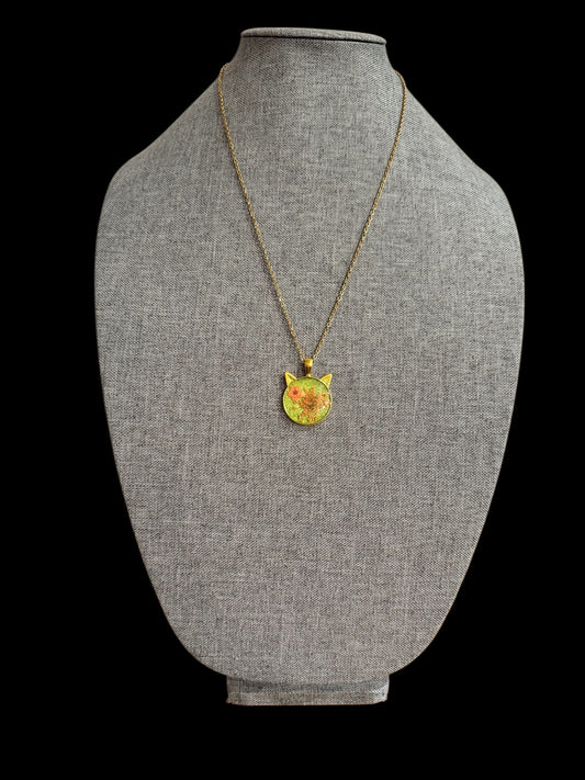 Cat head necklace with orange flowers