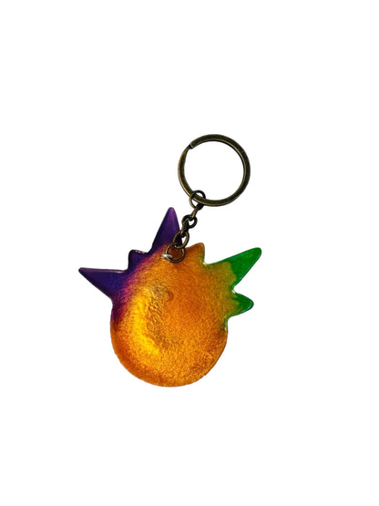 Creepy Monster Eye keychain, Orange, purple and green. Model Spiky.