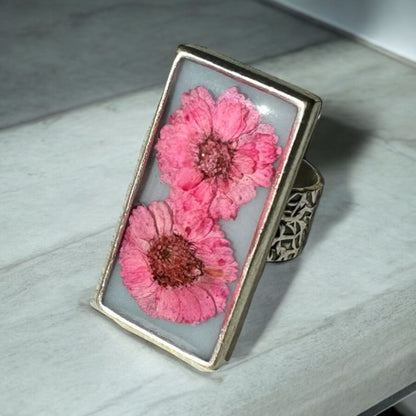 Rectangle ring with pink flowers