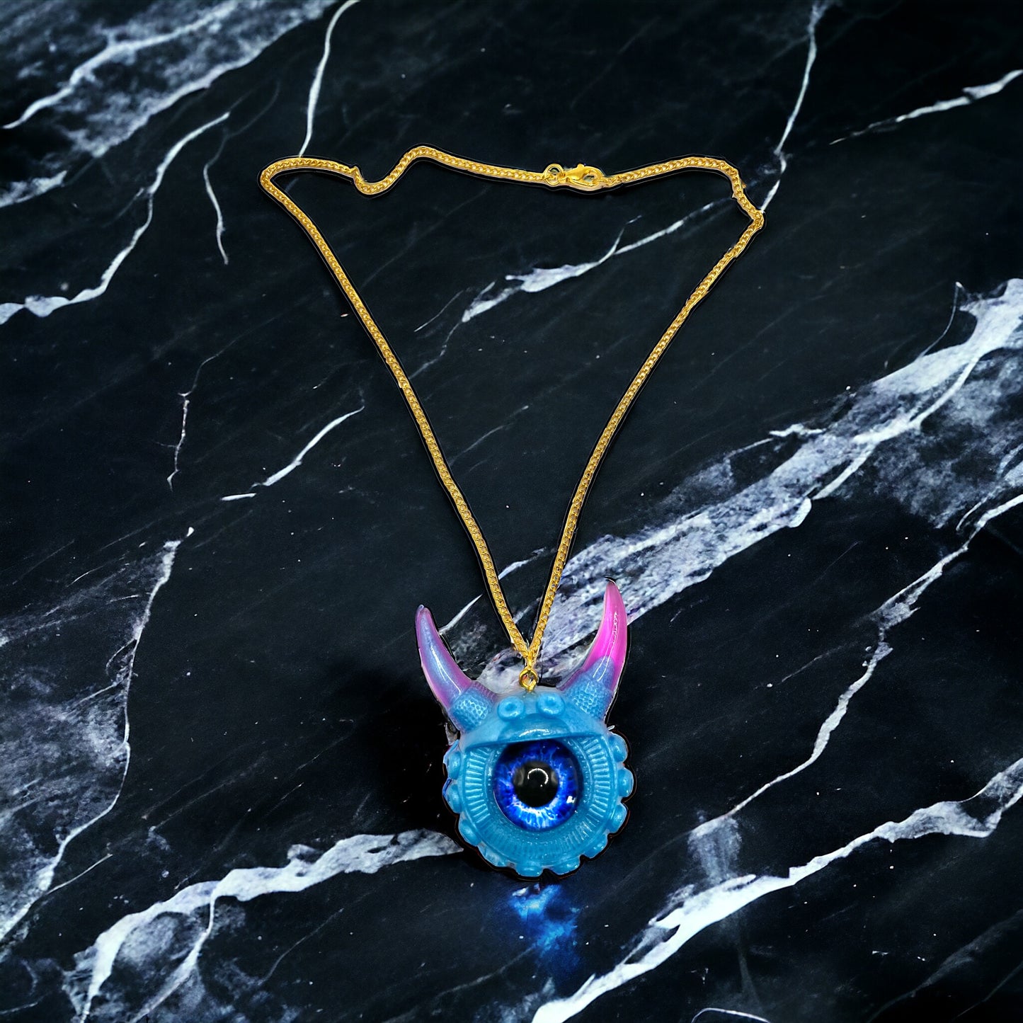 Gothic necklace, evil eye jewelry, dragon blue eye,  handmade resin necklace, quirky pastel goth gift, birthday gift, teen jewelry, kawaii gift. Model Vicky.