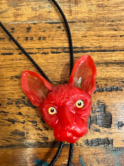 Cat bolo tie in red.