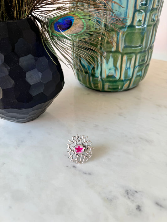 Coral ring with pink flower