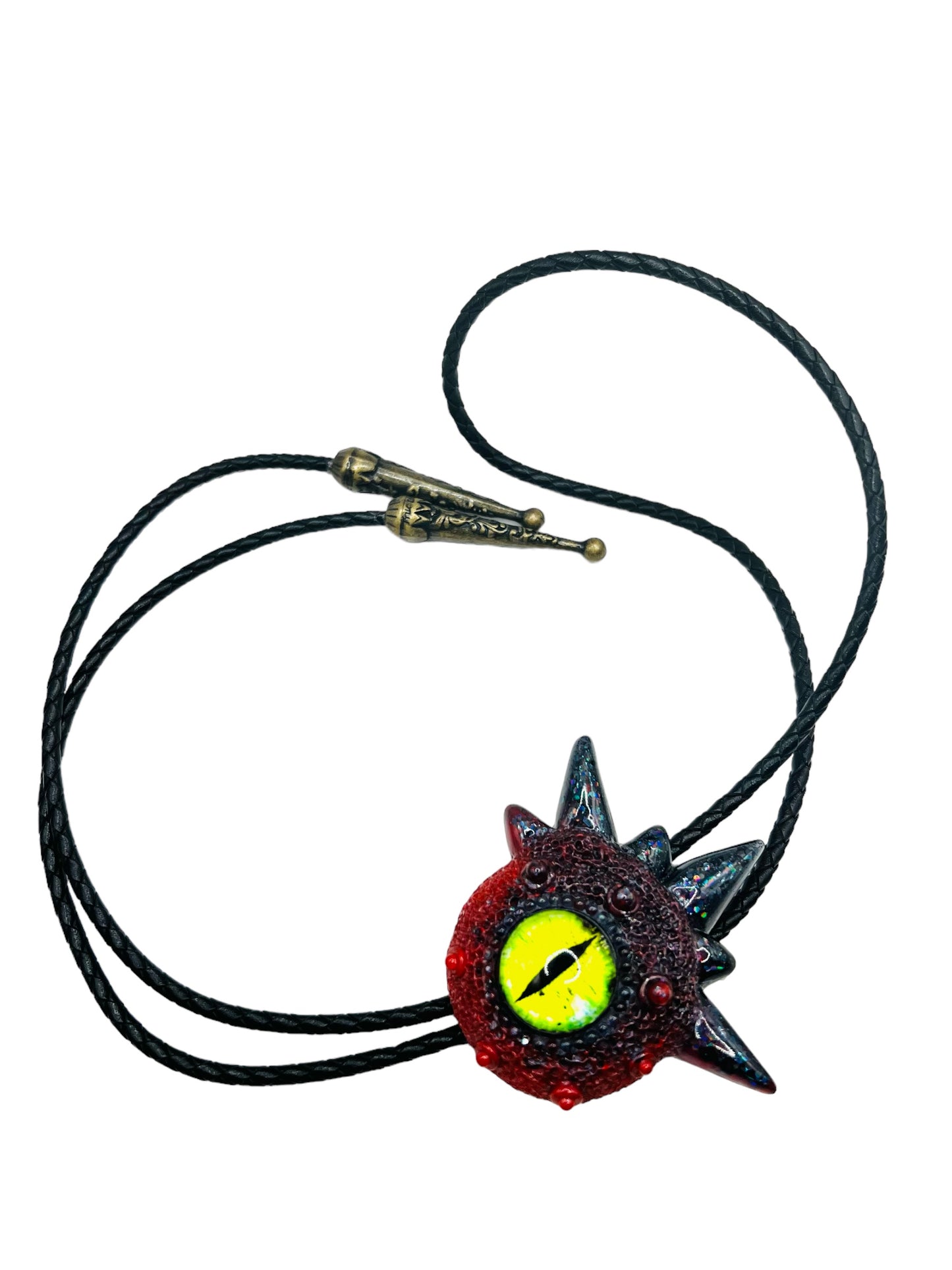 Bolo tie, unique monster bolo necktie, handmade resin jewelry, unisex bolo tie. Model Spiky.