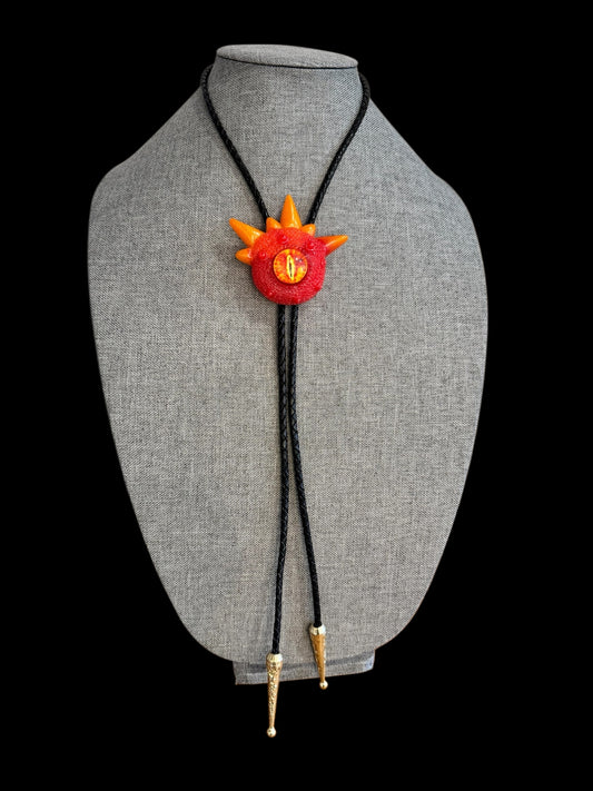 Monster bolo tie in red and orange. Model Spiky.