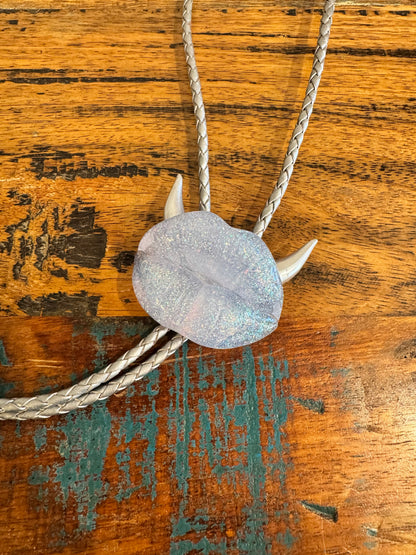 Bolo tie with silver horns, silver clear lips