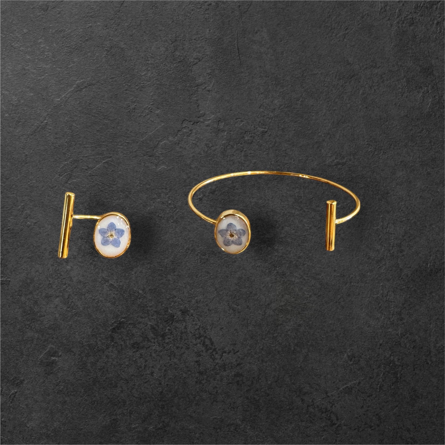 Forget-me-not ring and bracelet gold plated set