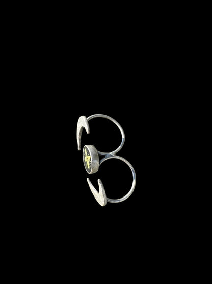 Moon silver plated double ring with yellow flowers