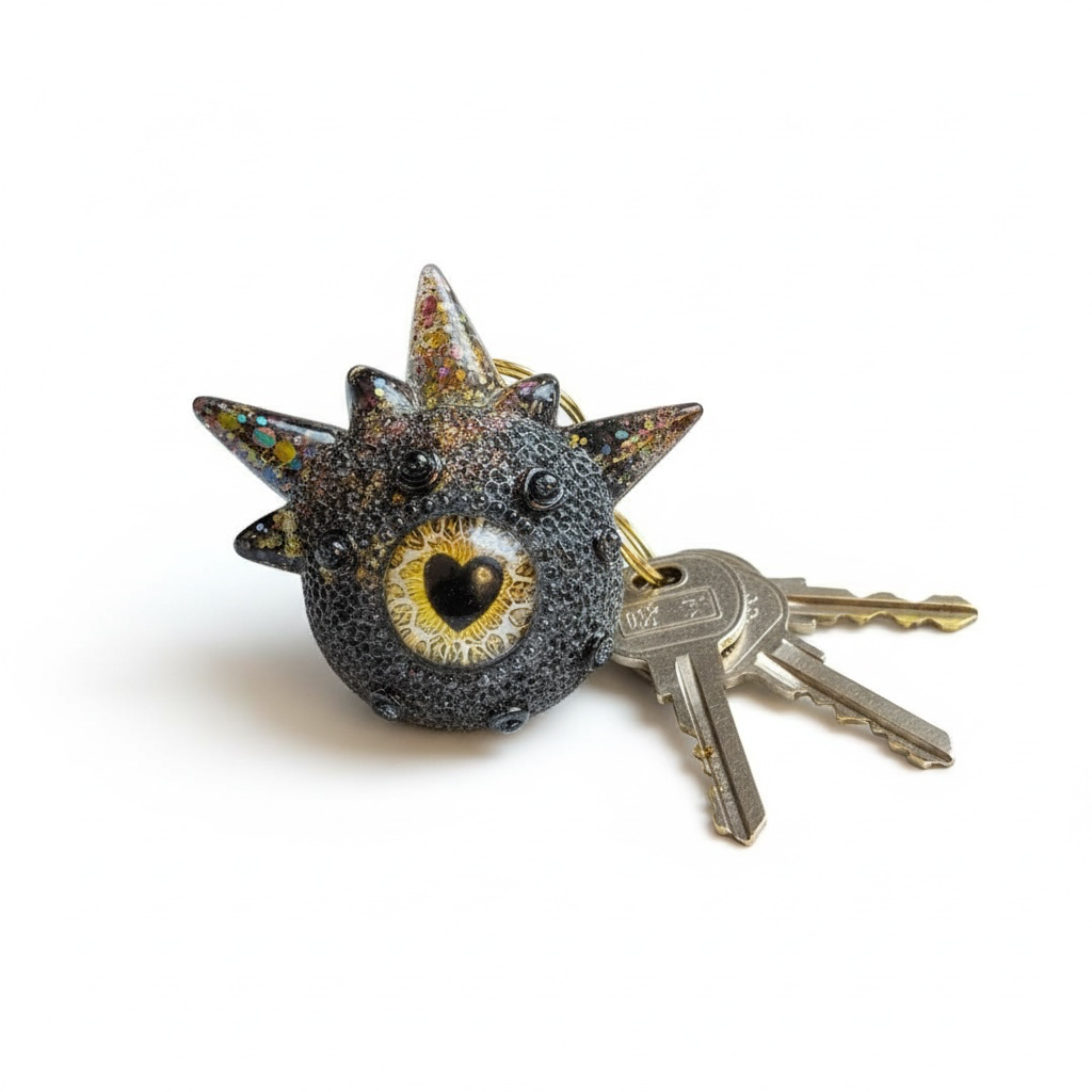 Monster black and rose gold keychain. Model Spiky.