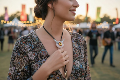 Monster bolo tie in white and silver. Model Pointy.