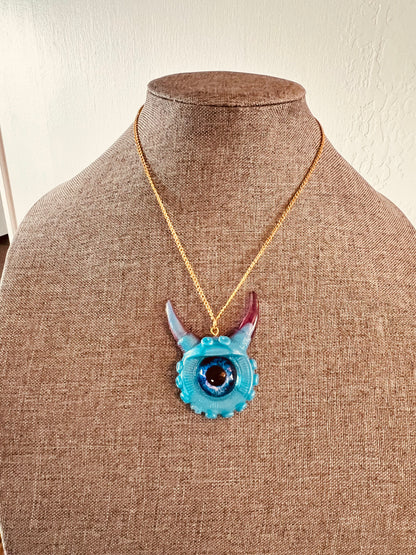 Gothic necklace, evil eye jewelry, dragon blue eye,  handmade resin necklace, quirky pastel goth gift, birthday gift, teen jewelry, kawaii gift. Model Vicky.