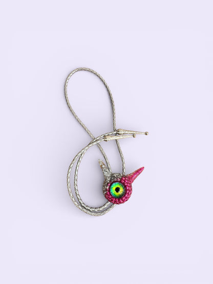 Monster bolo tie in silver and pink. Model Pointy.