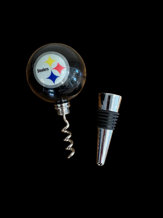 Steelers billiard Ball Wine Stopper & Corkscrew Set