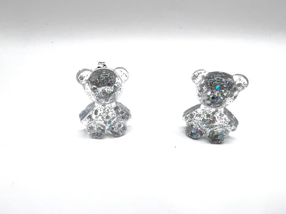 Silver Glitter Teddy Bear Earring Studs