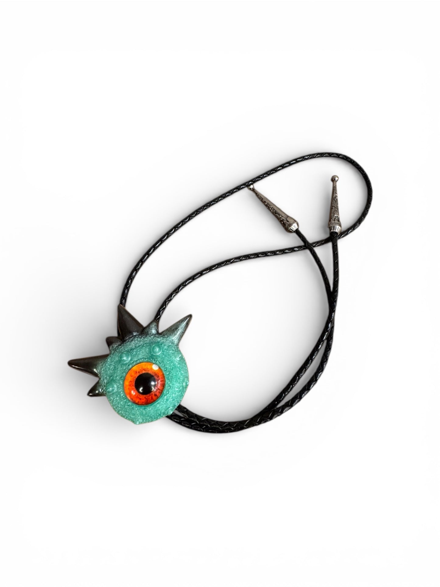 Monster bolo tie in green and black. Model Spiky.