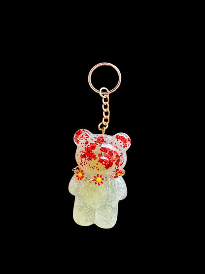 Red and yellow gummy bear keychain