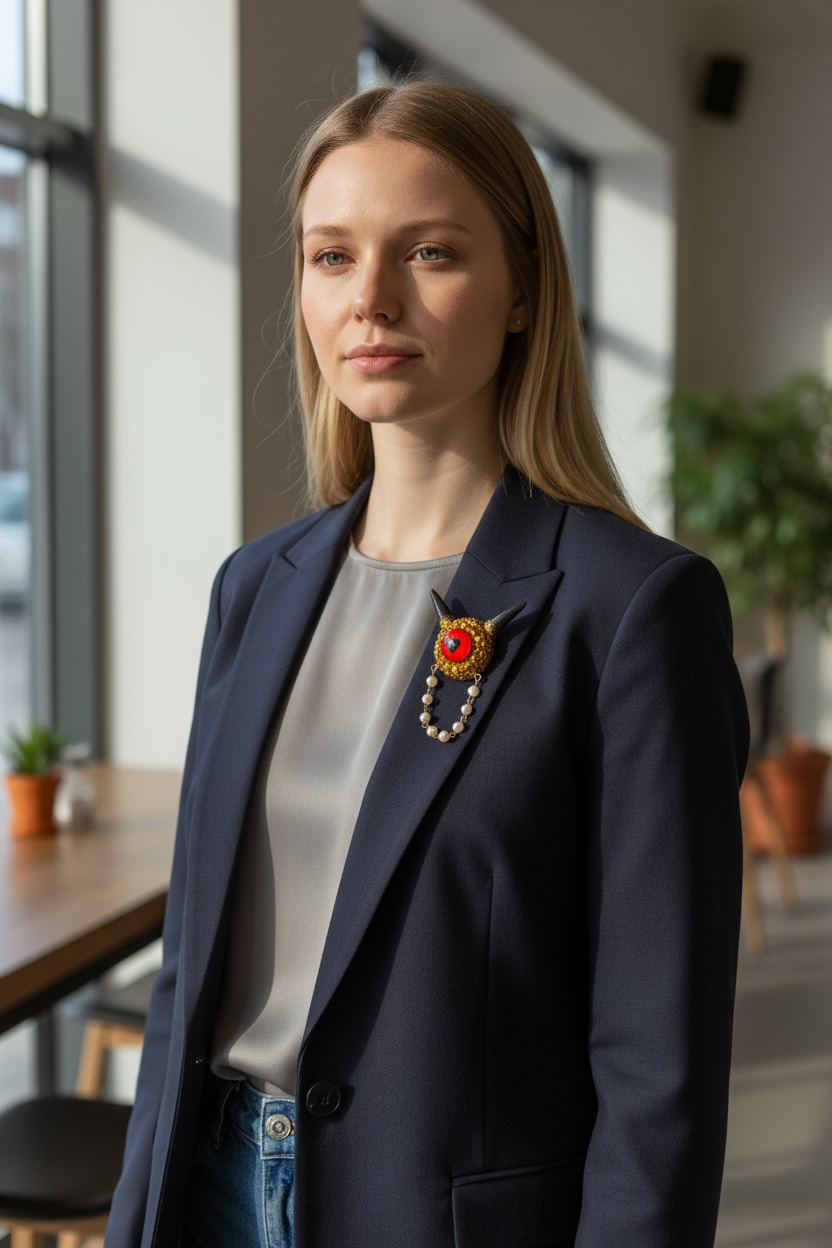 Monster brooch in gold and black. Model Pointy.
