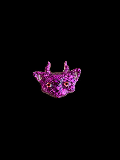 Pink cat brooch with horns