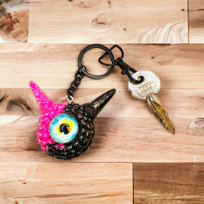 Monster pink and black pastel goth keychain,. Model Pointy.