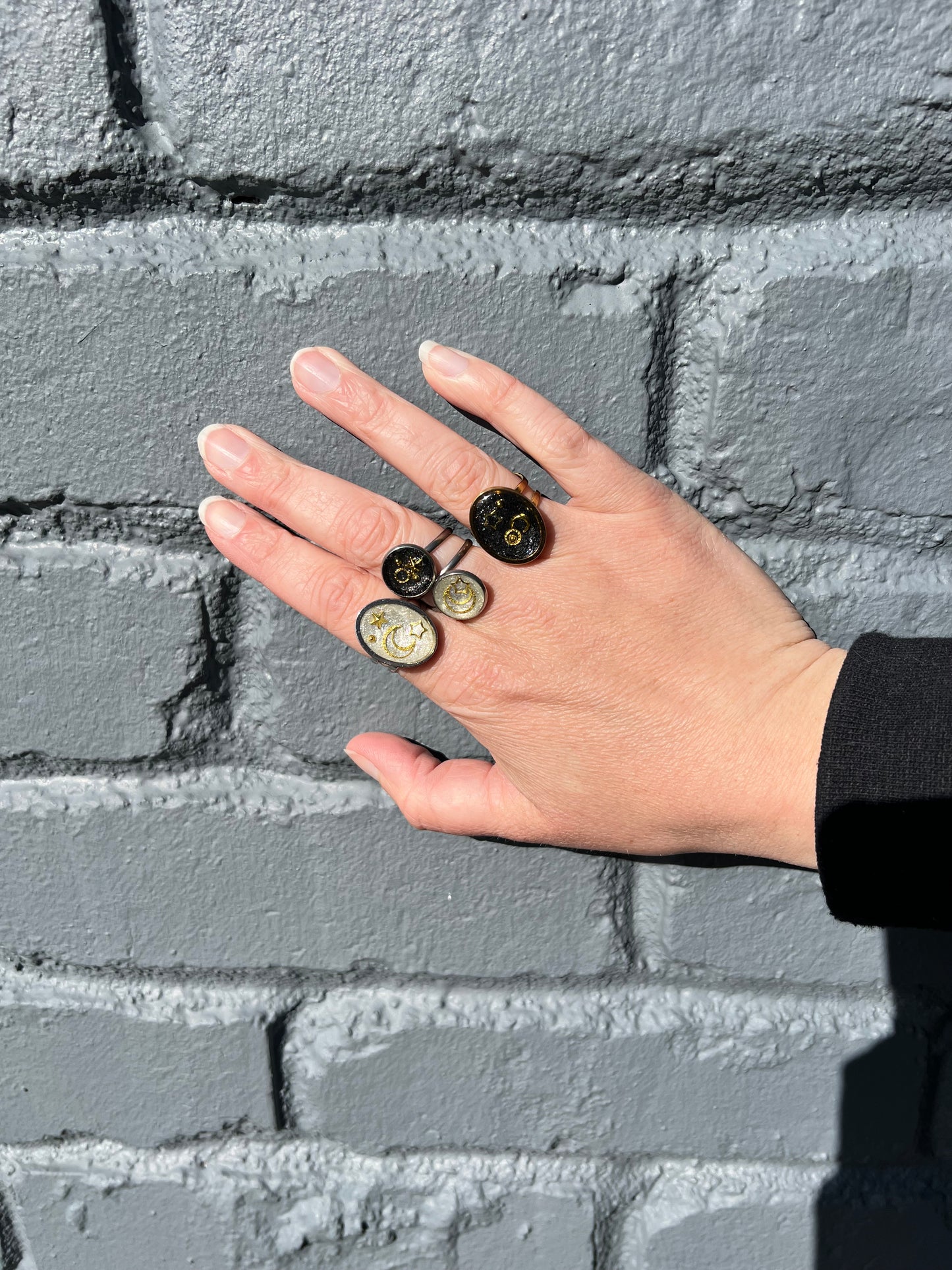 Moon and Star Black Oval Ring