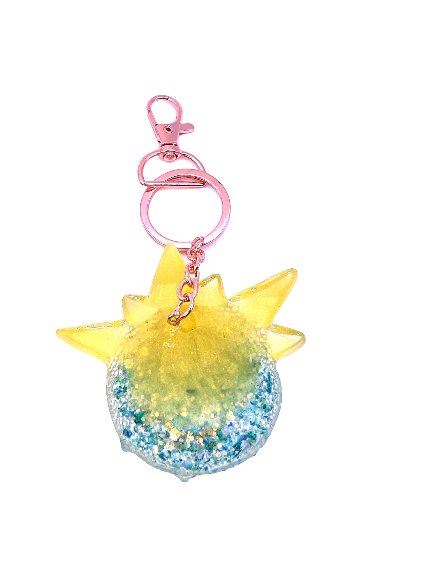 Cute Monster Eye keychain, yellow and blue. Model Spiky.