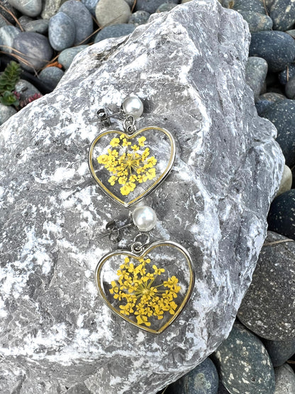 Heart with yellow flowers earrings