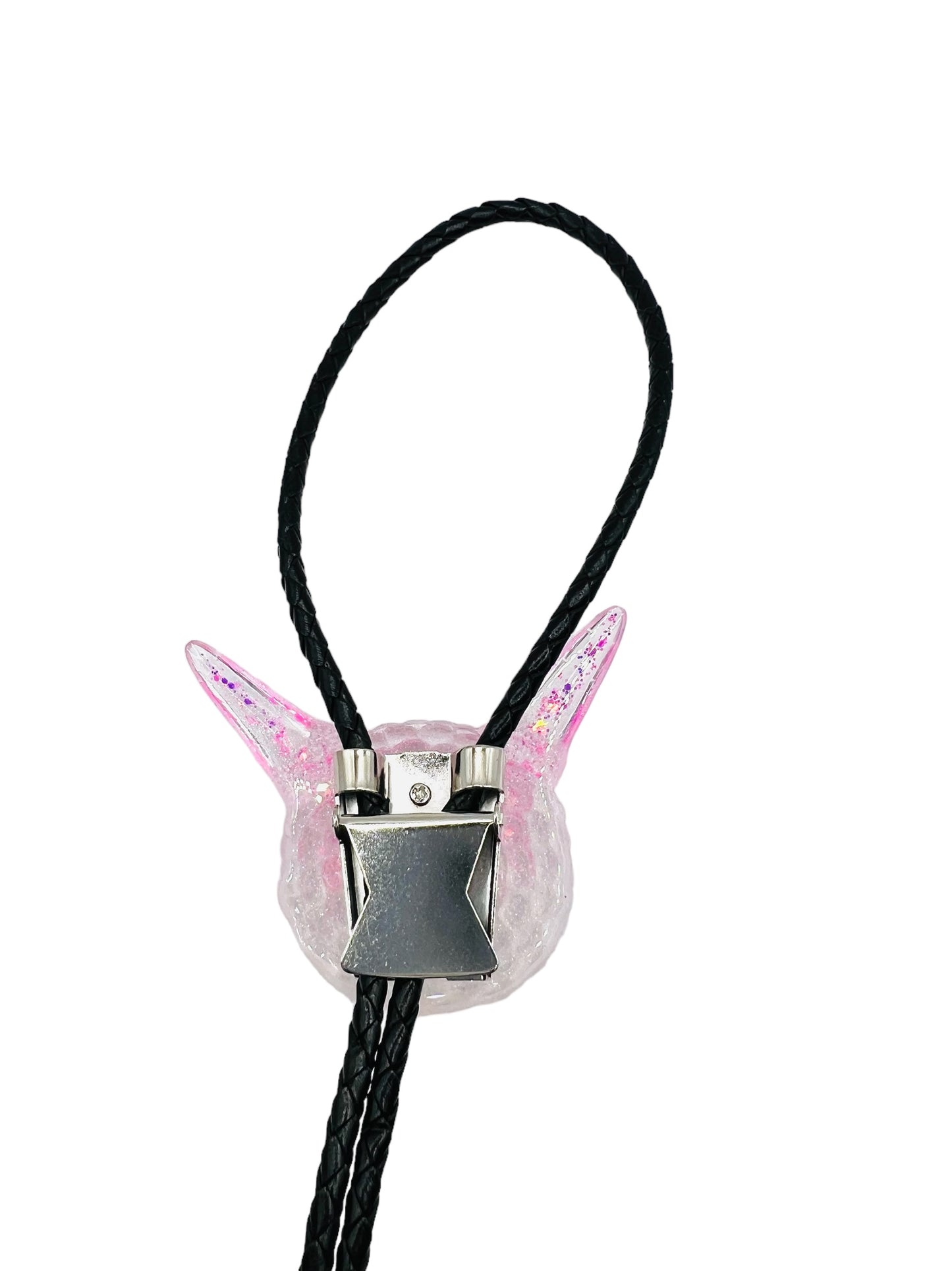 Monster bolo tie in white and pink. Model Pointy.