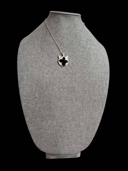 Cat head necklace with black flower and moon