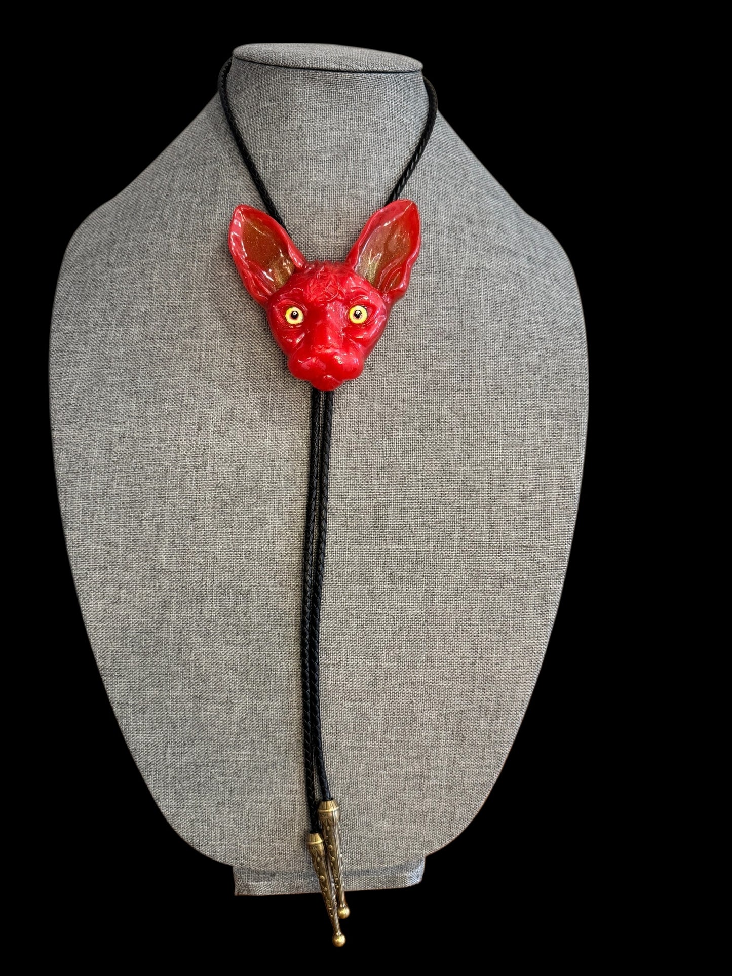 Cat bolo tie in red.