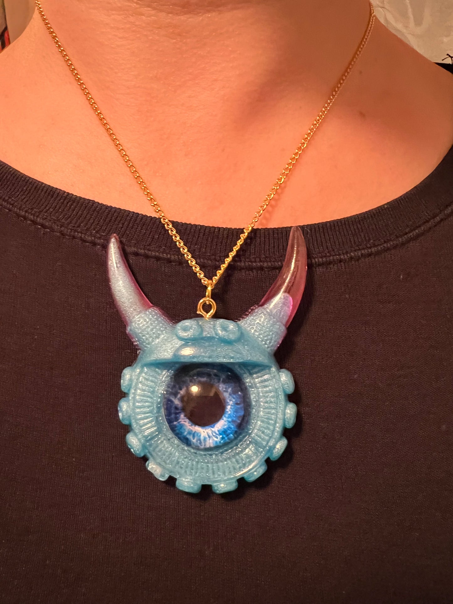 Gothic necklace, evil eye jewelry, dragon blue eye,  handmade resin necklace, quirky pastel goth gift, birthday gift, teen jewelry, kawaii gift. Model Vicky.