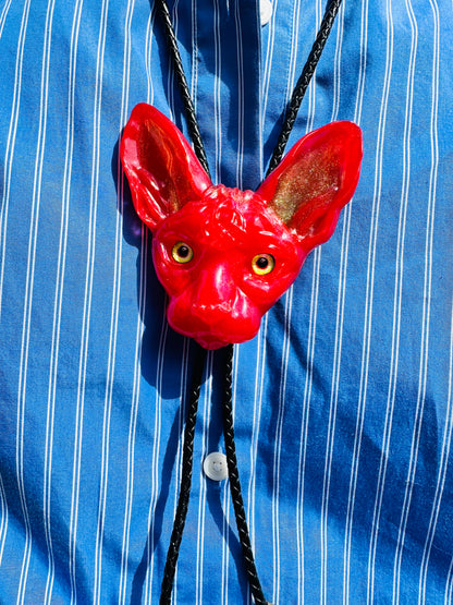 Cat bolo tie in red.