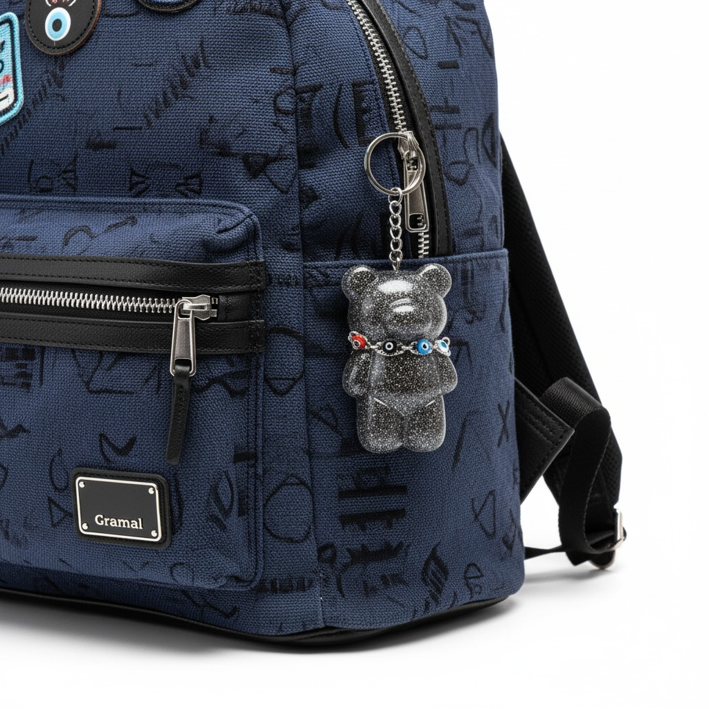 Sparkly silver gummy bear keychain