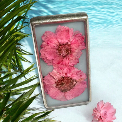 Rectangle ring with pink flowers