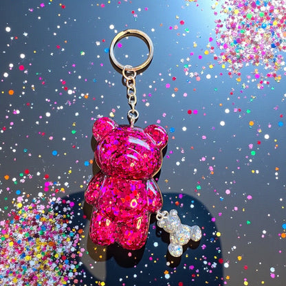 Pink glitter gummy bear keychain