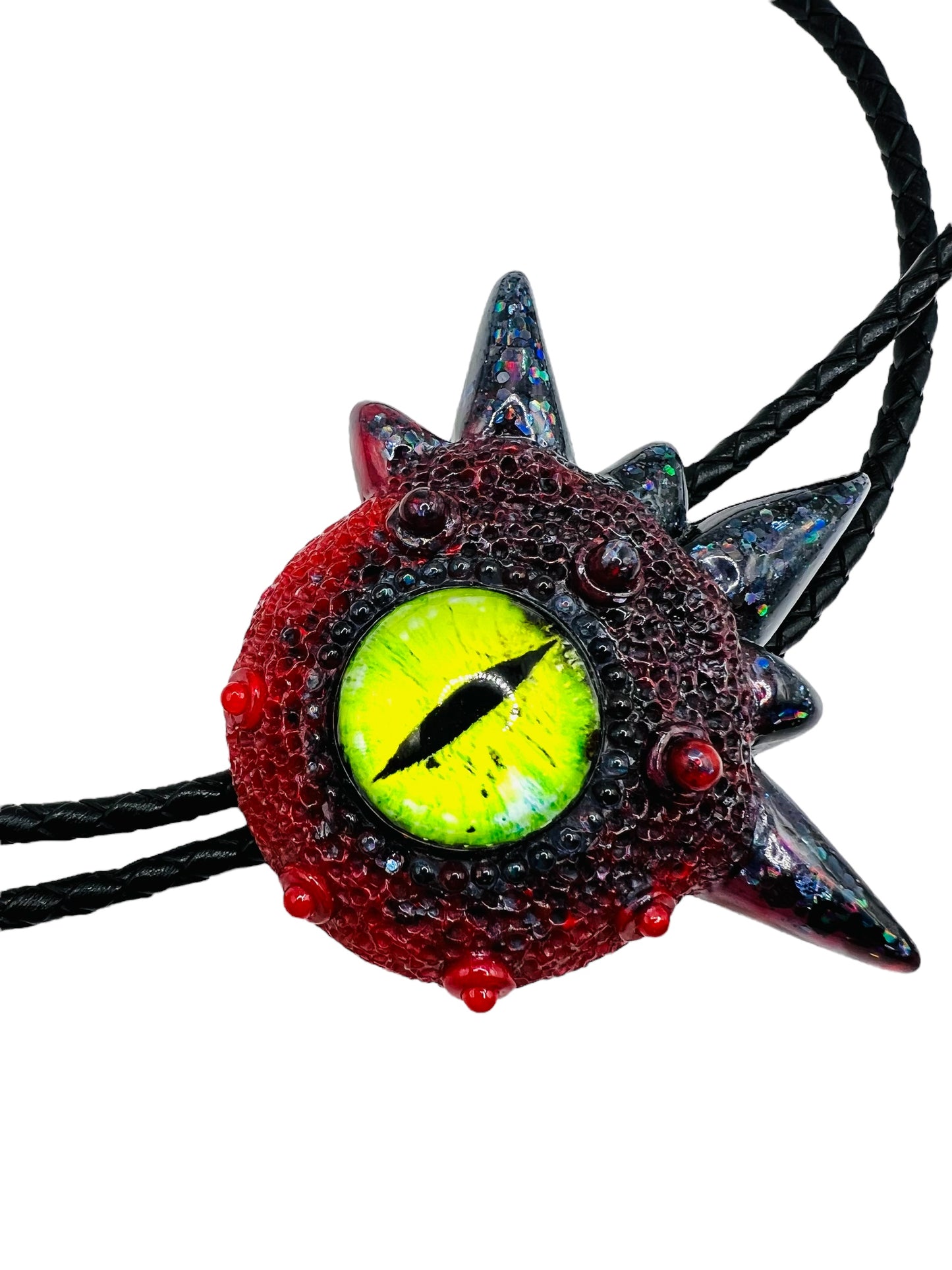 Bolo tie, unique monster bolo necktie, handmade resin jewelry, unisex bolo tie. Model Spiky.